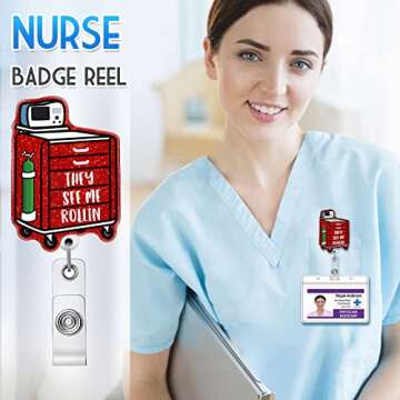 Plifal Badge Reel Holder Retractable with ID Clip for Nurse Nursing Name Tag Card Funny They See Me ...