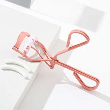 Uranian Eyelash Curlers with Built-in Comb Beauty Eyelashes Curlers Eyelash Cliper with 2 Replacement Silicone Refill Pads Premium Lash Curler Makeup Tool for Women and Girls (1 Pink-White Comb)