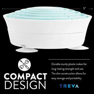 Treva 5 Inch Portable Battery Powered Fan - Personal Desktop 2 Speed Beauty Fan with USB - Quiet, Compact Folding Design with Wall Suction - Travel Ready for Car, Camping, Hotel, Vacation (Mint)