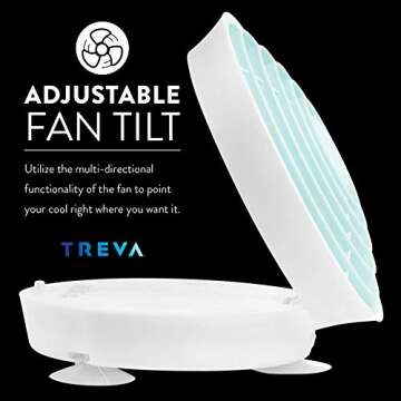 Treva 5 Inch Portable Battery Powered Fan - Personal Desktop 2 Speed Beauty Fan with USB - Quiet, Compact Folding Design with Wall Suction - Travel Ready for Car, Camping, Hotel, Vacation (Mint)