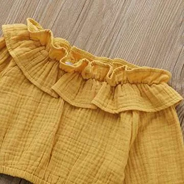 3Pcs Toddler Baby Girl Autumn Clothes Sets Long Sleeve Top Ruffle Blouse Sunflower Pants Headband Outfits (A-Yellow, 3-4 Years)