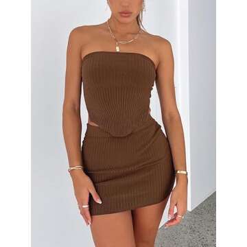 Women Y2k 2 Piece Mini Skirt Sets Solid Color Bandeau Top Knit Bodycon Short Skirt Suit Summer Streetwear