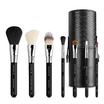 Sigma Beauty Travel Makeup Brush Set – Travel Makeup Brushes with Premium Fibers and Sleek, Durabl...
