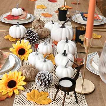 Artiflr 65 Pieces Artificial Pumpkins Maple Leaves Decoration, Fake Fall Maple Leaves Velvet Pumpkin...