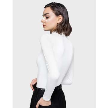 PUMIEY Long Sleeve Shirts for Women Turtleneck Slim Fit T Shirts Going Out Tops Basic Tee, Splashed White Small