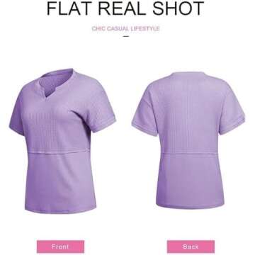 SHEWIN Womens Shirts Casual Waffle Knit Top Loose V Neck Short Sleeve T Shirt Business Work Tunic Summer Tops for Women Trendy 2025,US 4-6(S),Purple