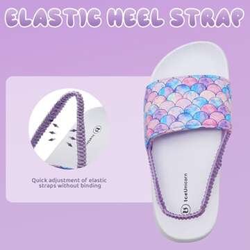 IceUnicorn Toddler Slides Boys Girls Slippers Kids Sandals Non-slip Summer Beach Water Shoes（Fish Scales-White 29 EU）