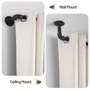 Zeerobee Curtain Rods for Windows 66 to 120, 1 Inch Industrial Wrap Around Black Curtain Rod, Indoor/Outdoor Room Divider Adjustable Drapery Pole, 66"-120"