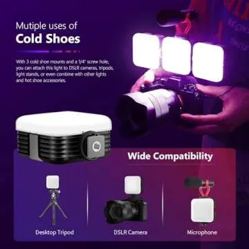 NEEWER RGB LED Video Light, RGB 360 Camera Light with 3 Cold Shoe and Diffuser, CRI 97+, 20 Scene Modes, 2500K~8500K, Rechargeable Battery 2000mAh