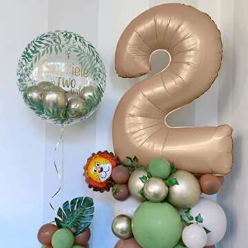 40" Neutral Number 2 Balloon for Boys Girls, Large Self Inflating Nude Helium Foil Number Balloons Set 0-9 for Women Men 2nd Birthday Graduation Anniversary Wedding Party Decorations Supplies