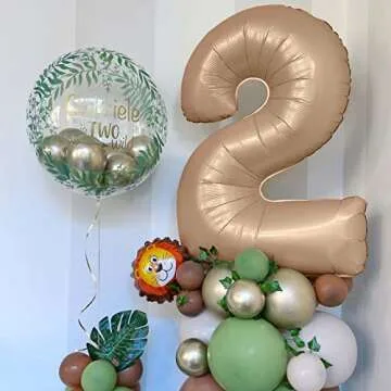 40" Neutral Number 2 Balloon for Boys Girls, Large Self Inflating Nude Helium Foil Number Balloons Set 0-9 for Women Men 2nd Birthday Graduation Anniversary Wedding Party Decorations Supplies