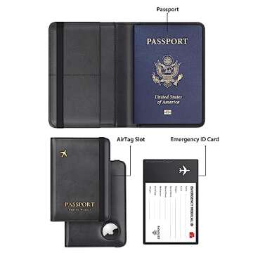 Stouchi AirTag Passport Holder, Slim Passport Holder Family with Airtag Slot, RFID Passport Wallet C...