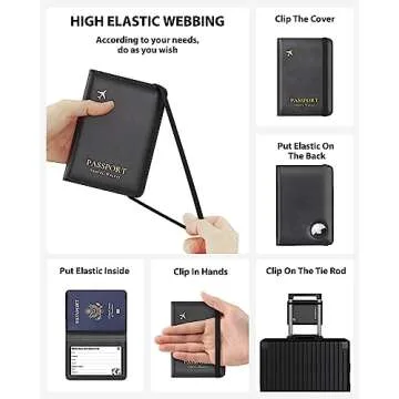 Stouchi AirTag Passport Holder, Slim Passport Holder Family with Airtag Slot, RFID Passport Wallet Cover for Men, PU Leather Passport Case, Anti-Lost Travel Accessories, Black