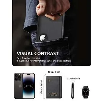 Stouchi AirTag Passport Holder, Slim Passport Holder Family with Airtag Slot, RFID Passport Wallet Cover for Men, PU Leather Passport Case, Anti-Lost Travel Accessories, Black