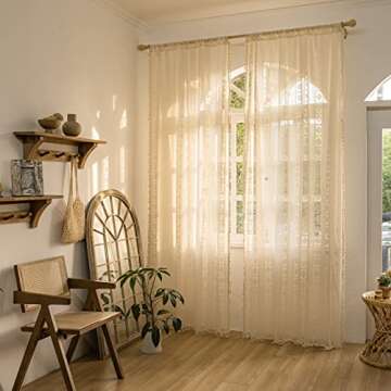 Sutuo Home Boho Curtains 2 Panels Crochet Lace Patchwork Semi-Blackout Bohemian Handmade Tassels, Ro...