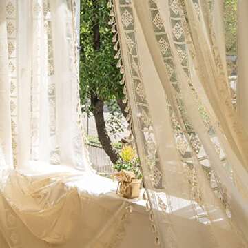 Sutuo Home Boho Curtains 2 Panels Crochet Lace Vintage Drapes