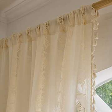 Sutuo Home Boho Curtains 2 Panels Crochet Lace Vintage Drapes