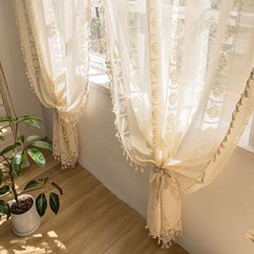 Sutuo Home Boho Curtains 2 Panels Crochet Lace Vintage Drapes