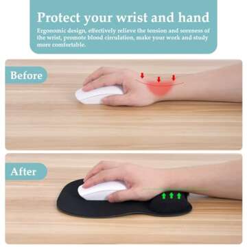 EooCoo Ergonomic Mouse Pad with Wrist Support, Mousepad with Memory Foam Wrist Rest and Non-Slip Base for Computer, Cafe, Home & Office, 9.64 x 8.26 in Office Desk Accessories
