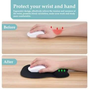 EooCoo Ergonomic Mouse Pad with Wrist Support, Mousepad with Memory Foam Wrist Rest and Non-Slip Base for Computer, Cafe, Home & Office, 9.64 x 8.26 in Office Desk Accessories