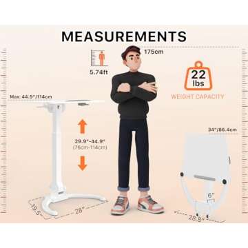 JOY Worker Foldable Mobile Standing Desk, Height-Adjustable Sit-Stand with 90 Tiltable Top, Portable...