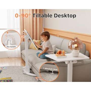 JOY Worker Foldable Mobile Standing Desk, Height-Adjustable Sit-Stand with 90 Tiltable Top, Portable with Wheels, Non-Slip Mat for Home Office, Holds Up to 22lbs, White