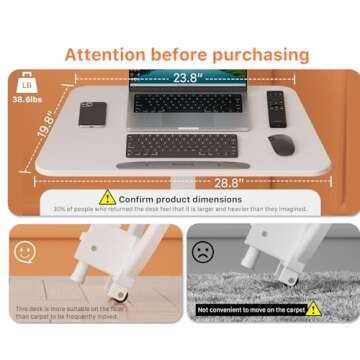 JOY Worker Foldable Mobile Standing Desk, Height-Adjustable Sit-Stand with 90 Tiltable Top, Portable with Wheels, Non-Slip Mat for Home Office, Holds Up to 22lbs, White