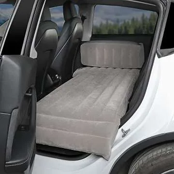 Topfit Inflatable SUV Air Mattress Camping Cushion Bed Car Air Bed Blow Up Portable Home Car Travel Car Sleeping Bed Pad Air Couch Outdoor Mat for Tesla Model Y/X/S/3 with Air Pump (Full)