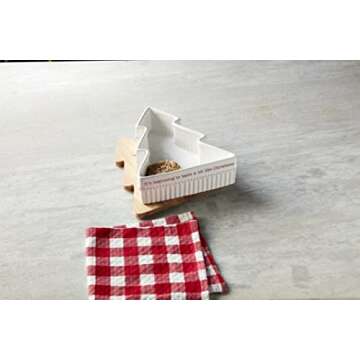 Mud Pie Holiday Tree Shaped Baker and Serving Set, White/Brown, 9.8" x 12"