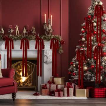 Janinka Large Velvet Christmas Bows - 6 Pack Wine Red