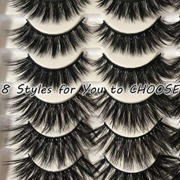 Gmagictobo Eyelashes Pack 40 Pairs Wholesale Mink Lashes Pack Fluffy Long Dramatic Thick Eye Lashes 8 Styles Mixed 5D Volume Thick Fake Eyelashes Soft Wispy Makeup False Eyelashes Multipack
