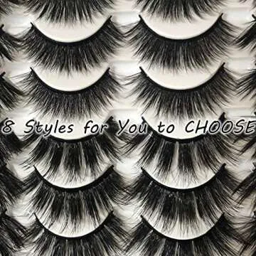 Gmagictobo Eyelashes Pack 40 Pairs Wholesale Mink Lashes Pack Fluffy Long Dramatic Thick Eye Lashes 8 Styles Mixed 5D Volume Thick Fake Eyelashes Soft Wispy Makeup False Eyelashes Multipack