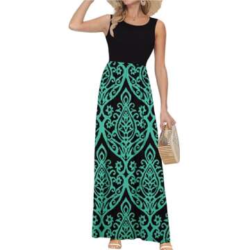 AUSELILY Women's Summer Sleeveless Loose Maxi Dress Casual Long Dresses with Pockets 2025 New Black Green XL