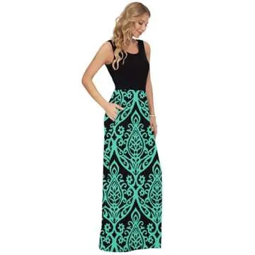 AUSELILY Women's Summer Sleeveless Loose Maxi Dress Casual Long Dresses with Pockets 2025 New Black Green XL