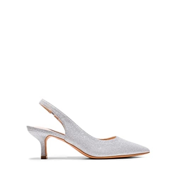 DREAM PAIRS Women’s Silver Glitter Kitten Heel Pumps