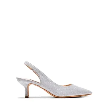 DREAM PAIRS Women’s Silver Glitter Kitten Heel Pumps