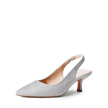 DREAM PAIRS Women’s Silver Glitter Kitten Heel Pumps