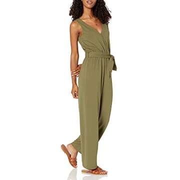 The Drop Women's @caralynmirand Sleeveless Wrap Jumpsuit, Olive, XXL, Plus Size