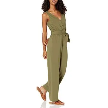 The Drop Women's @caralynmirand Sleeveless Wrap Jumpsuit, Olive, XXL, Plus Size