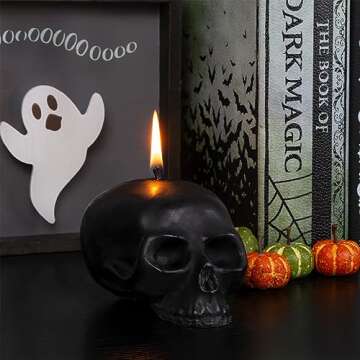 Darware Large Skull Shaped Candle (Black); 4.75 x 3-Inch Decorative Themed Candles for Halloween, Horror and Novelty Decor