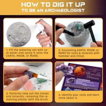 PIBEX Gemstone Dig Kit, Dig up 15 Rocks & Minerals from Earth Moon Mars, Solar System Planets Geology Science Set, Space Rock Mining Toys for Kids, STEM Gift for Boys & Girls Age 6-8-12