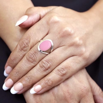 Pink Rose Quartz Silver Ring Size 7.5 for Women