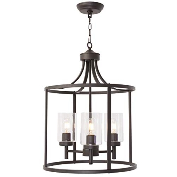 VINLUZ Industrial 3-Light Kitchen Island Chandelier Oil Rubbed Bronze with Clear Glass Shade, Modern...