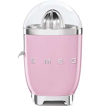 SMEG 50's Retro Style Citrus Juicer with Drip Free Spout, Automatic Activation, and Efficient Straining, Pink CFJ11PKUS