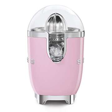 SMEG 50's Retro Style Citrus Juicer with Drip Free Spout, Automatic Activation, and Efficient Straining, Pink CFJ11PKUS