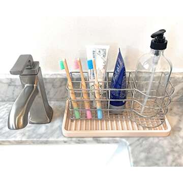 Happitasa Silicone Kitchen Sink Organizer Tray, Sponge Holder and Countertop Protector | Bathroom and Kitchen Soap Dish and Dispenser Tray (Sand Dollar, 10"x5.25")