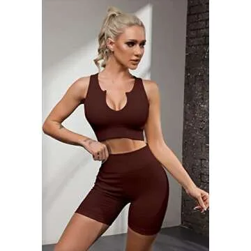 QINSEN FAFOFA High Waisted Booty Shorts for Women Ribbed Crop Tank Tops Seamless 2 Piece Outfits Coffee S