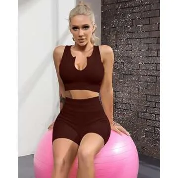 QINSEN FAFOFA High Waisted Booty Shorts for Women Ribbed Crop Tank Tops Seamless 2 Piece Outfits Coffee S