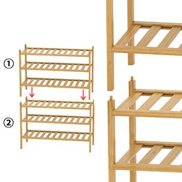BAMFOX 3-Tier Shoe Rack,Bamboo Stackable Shoe shelf Storage Organizer For Entryway, Hallway, and Closet