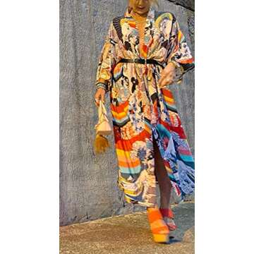 RanRui kimonos women‘s floral print plus size swimsuit cover ups fast dry long sleeve Loose open front bathing suit cover ups even kimonos robe dusters beach cover up with belt (281)